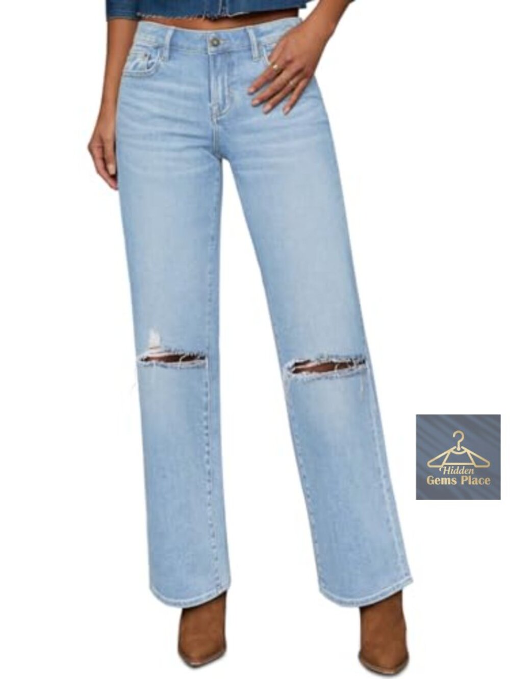 High Waisted Straight Leg Baggy Stretch Jeans for Women